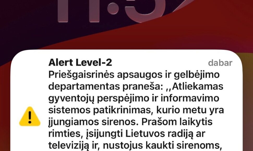 Prane&scaron;imas apie perspėjimo sistemos patikrinimą
