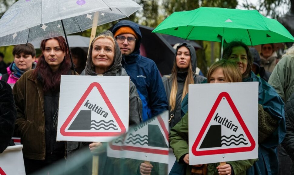Panevėžys prisijungė prie visos Lietuvos kultūros streiko: protestas surengtas Senvagės saloje