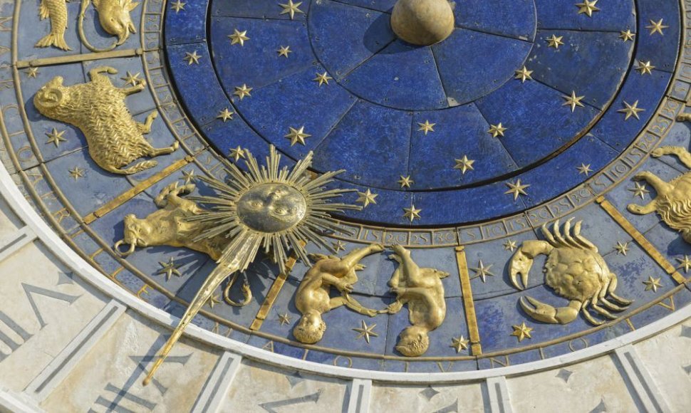 Zodiako ženklai ant laikrodžio