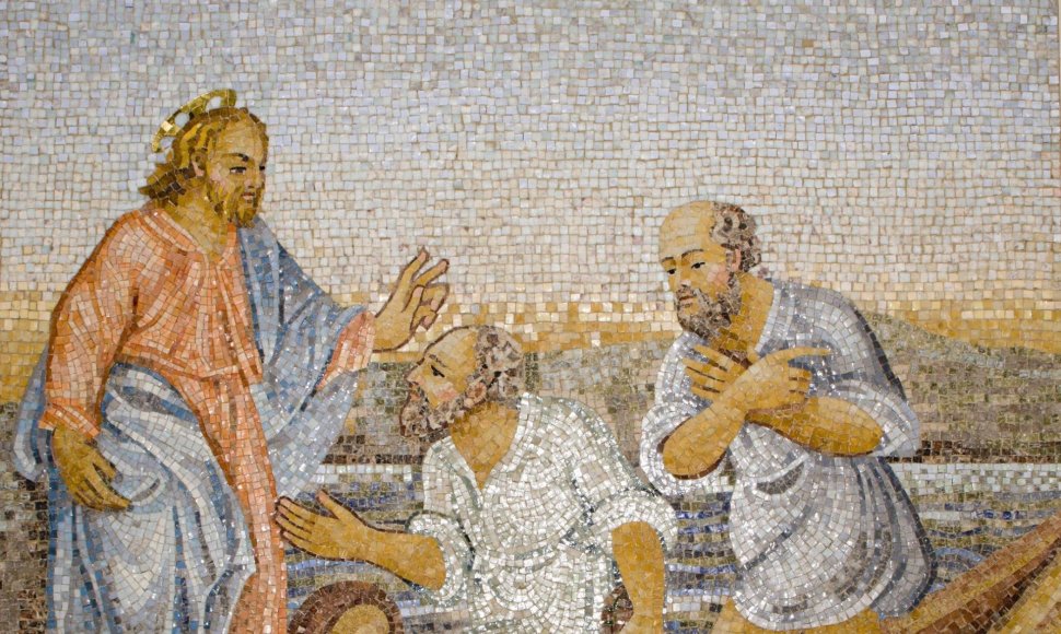 Mosaic - miracle fishing from New Testament in basilica of St. Peters