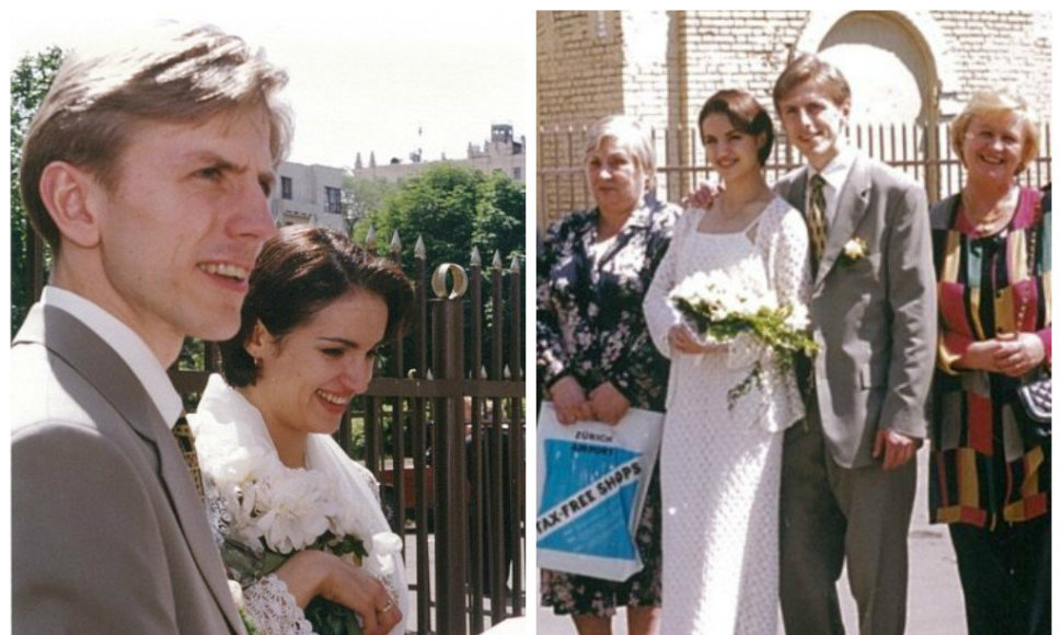 Margarita Drobiazko ir Povilas Vanagas savo vestuvių dieną 2000-aisiais