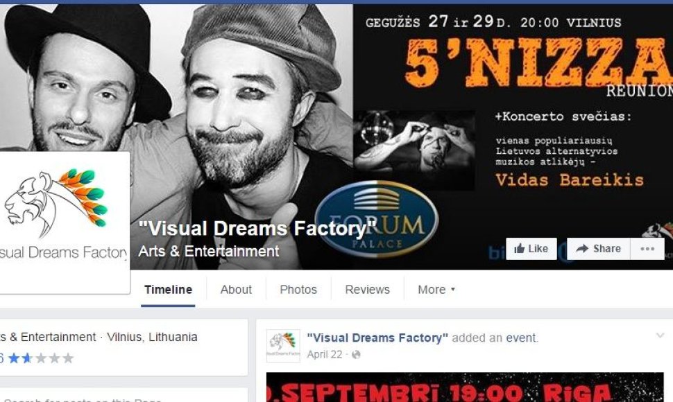  „Visual Dreams Factory“ paskyroje reklama apie „5'nizza“ koncertą rodoma net ir antradienį, birželio 7 d.​