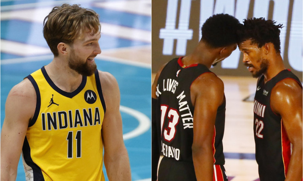 Domantas Sabonis ir Bamas Adebayo su Jimmy Butleriu