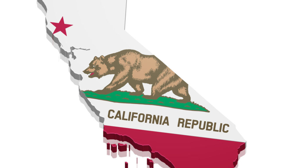 Kalifornijos valstijos kontūrai su vėliava