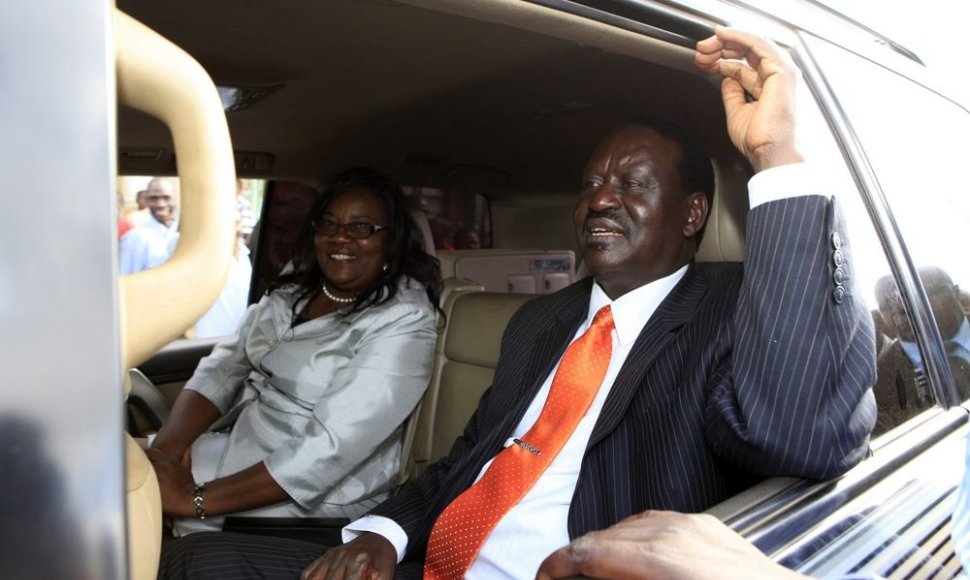 Kenijos ministras pirmininkas ir kandidatas į prezidentus Raila Odinga su žmona Ida.