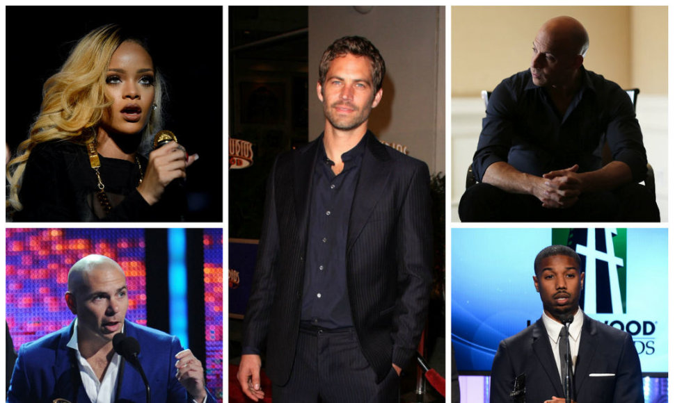 Kairėje: Rihanna, Pitbull, Ludacris. Dešinėje: Vinas Dieselis, Michaelas Bakari Jordanas, Olivia Wilde. Viduryje Paulas Walkeris