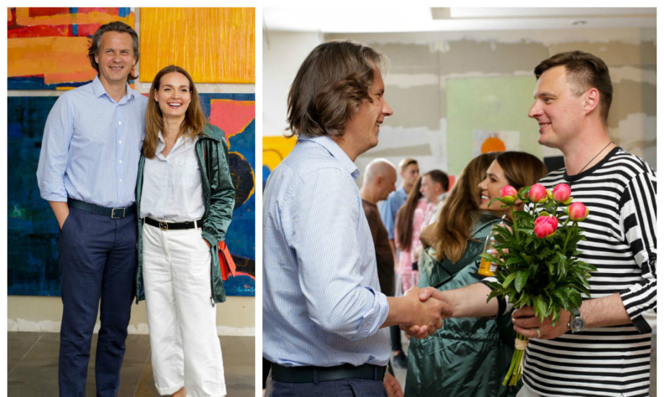 Jurgita Jurkutė-Širvaitė su vyru Ryčiu lankėsi bičiulio, menininko Eigirdo Scinsko abstraktaus meno parodos atidaryme