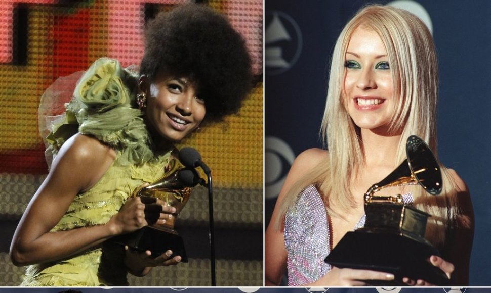 Geriausio naujo atlikėjo statulėlę laimėję atlikėjai: Esperanza Spalding, Christina Aguilera ir „Maroon 5“