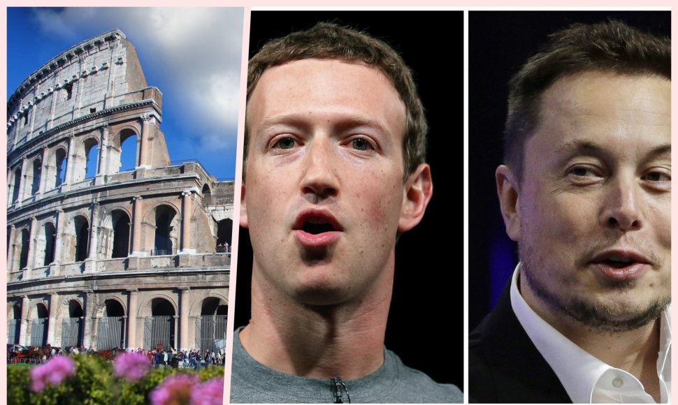 Elonas Muskas (dešinėje) ir Markas Zuckerbergas nori kautis, o kovos vieta gali tapti Koliziejus.
