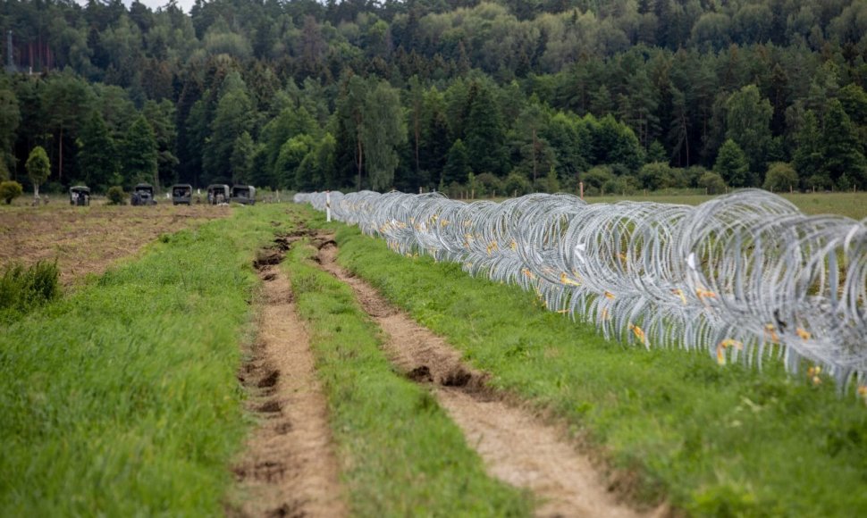 Spygliuotos vielos užtvara ties siena su Baltarusija