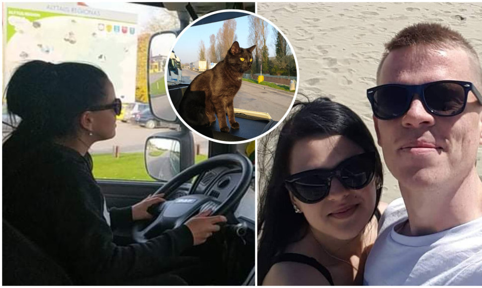 Justina Remeikaitė vairuoja vilkiką kartu su partneriu ir katinu