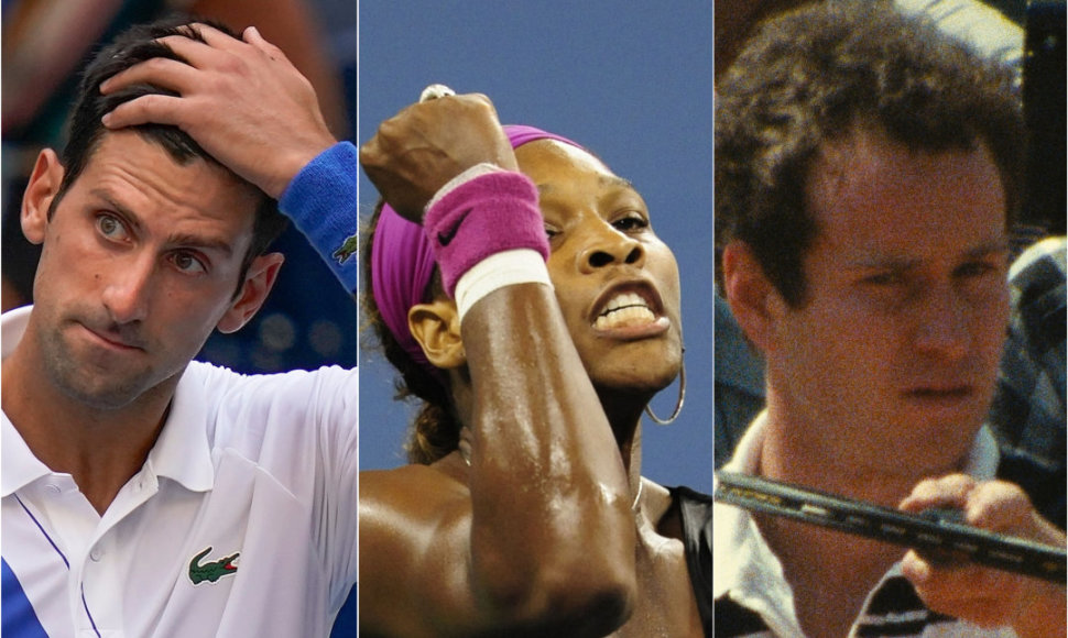 Novakas Džokovičius, Serena Williams Johnas McEnroe teniso korte yra susilaukę griežtų nuobaudų