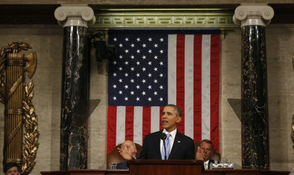JAV prezidentas Barackas Obama skaito savo metinį pranešimą