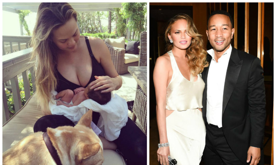 Chrissy Teigen parodė pirmą savo ir dainininko Johno Legendo dukrelės Lunos nuotrauką