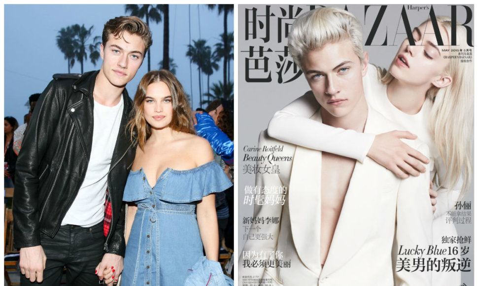 Modelis Lucky Blue Smithas su drauge Stormi Bree (kairėje) ir ant žurnalo viršelio – su seserimi Pyper America