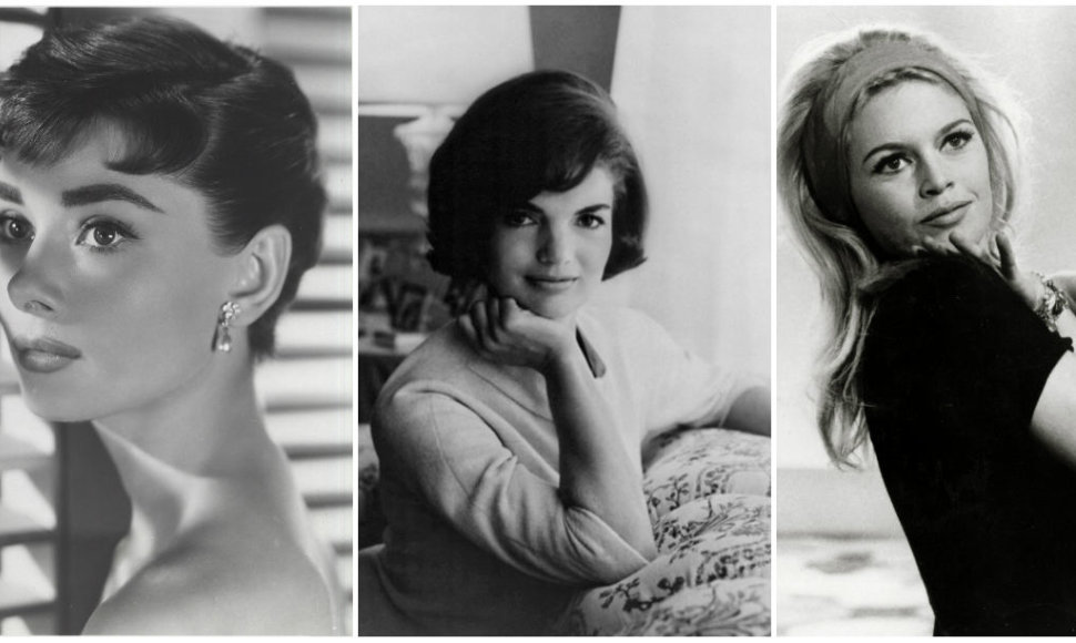 Iš kairės: Audrey Hepburn, Jacqueline Kennedy Onassis ir Brigitte Bardot