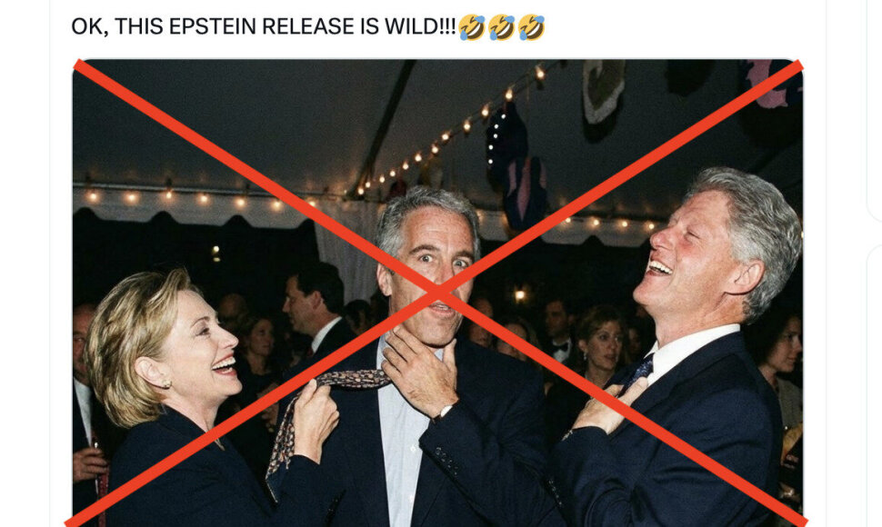 Dirbtinio intelekto sukurta Hillary ir Billo Clintonų bei Jeffrey Epsteino nuotrauka pirmiausiai pasirodė parodijų puslapyje &bdquo;X&ldquo;