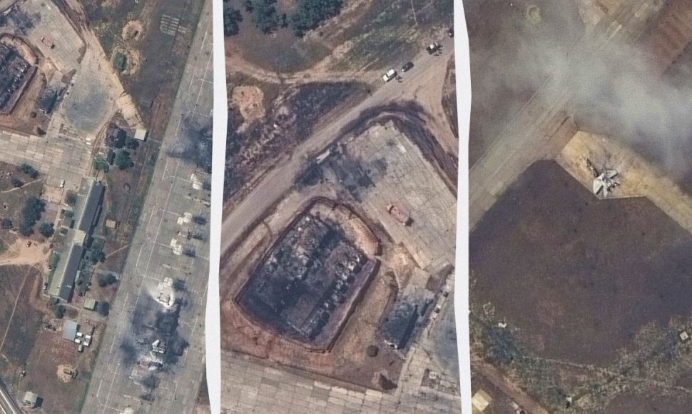 Belbeko aerodrome Kryme sunaikintų Rusijos naikintuvų vaizdai