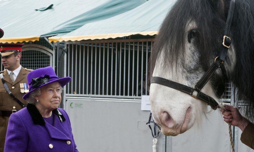 Karalienė Elžbieta lankosi britų kariuomenės žirgyne