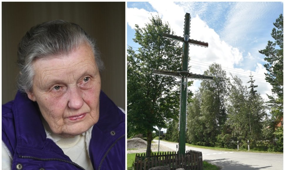 Angelė Kontrimienė ir Kumpikų kaimo kryžius