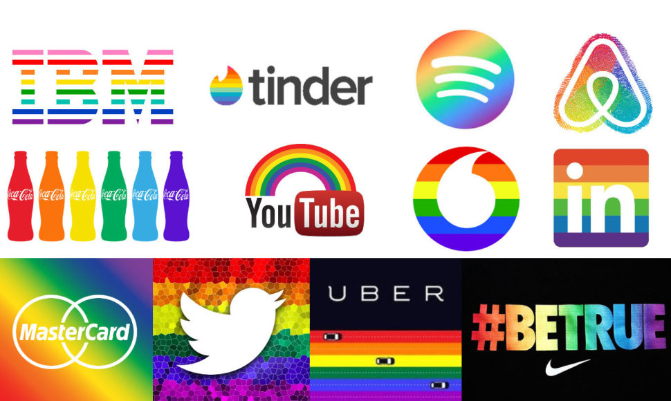 Įmonių logotipai Pride mėnesiui paminėti