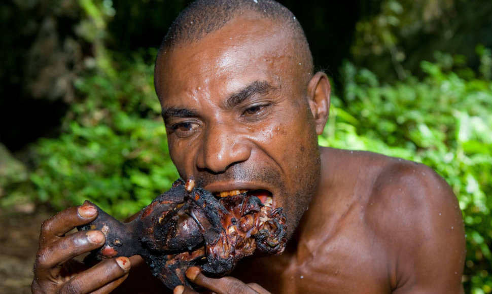 Yaffi genties vyras valgo mėsą