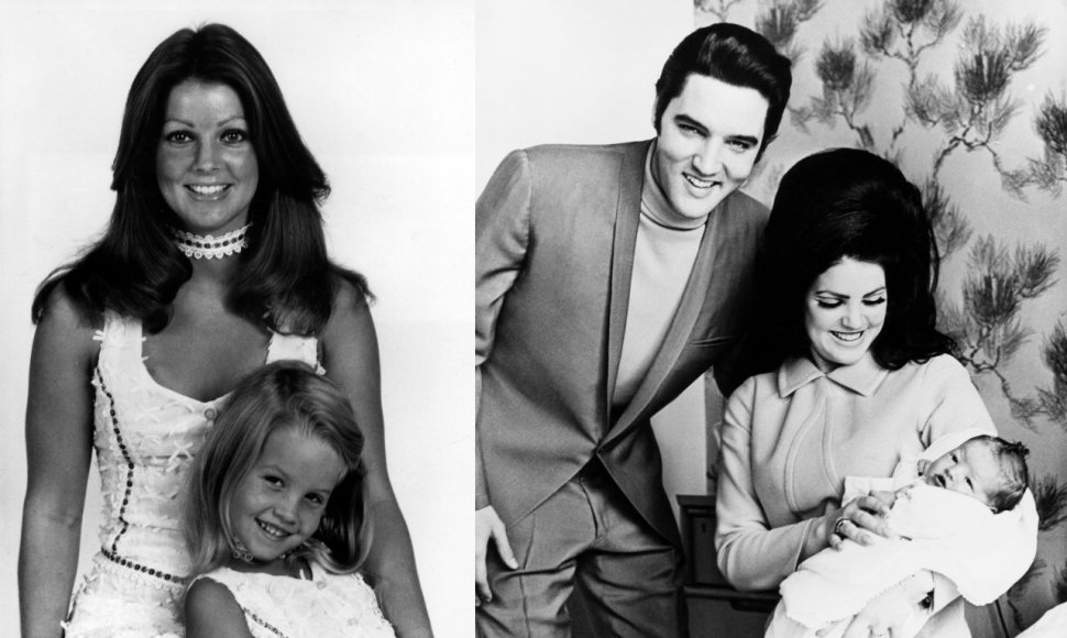 Elvis Presley su buvusia žmona Priscilla Presley ir jųdviejų dukra Lisa Marie Presley