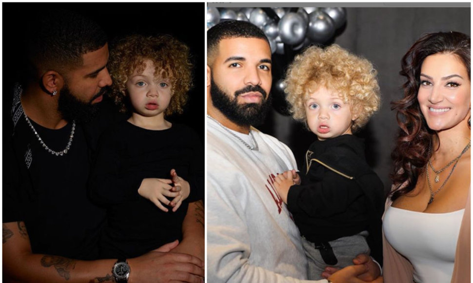 Drake'as su sūnumi Adoniu ir jo mama Sophie Brussaux