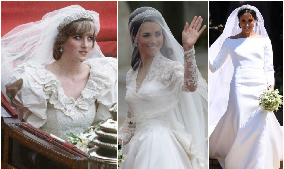 Princesė Diana (1981 m.), Kate Middleton (2011 m.) ir Meghan Markle (2018 m.)