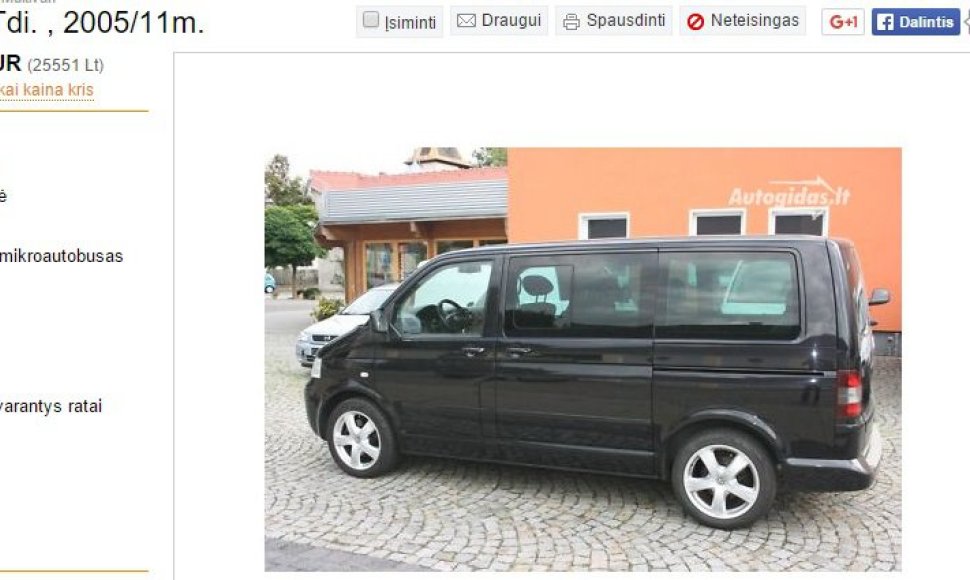 Parduodamo „VW Multivan“ skelbimas