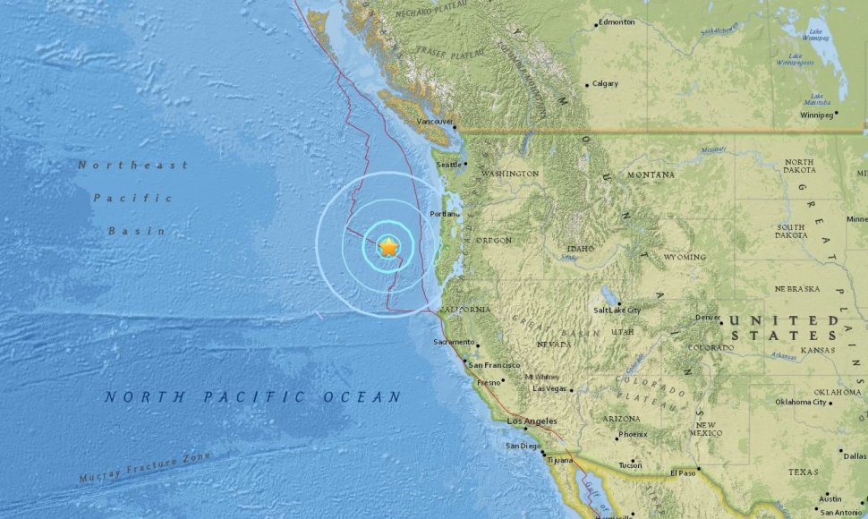 Prie Oregono krantų įvyko stiprus žemės drebėjimas