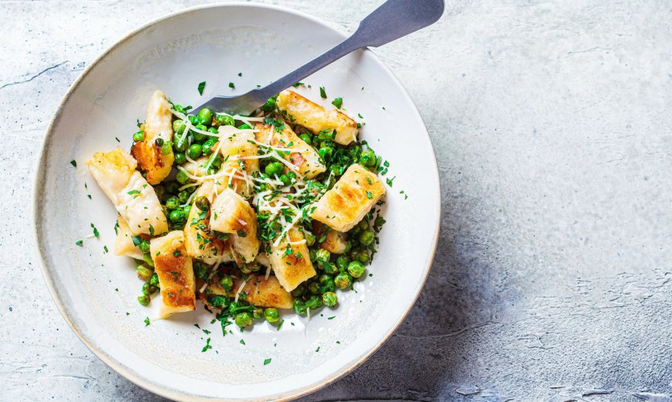 „Gnocchi“, patiekti su žaliaisiais žirneliais