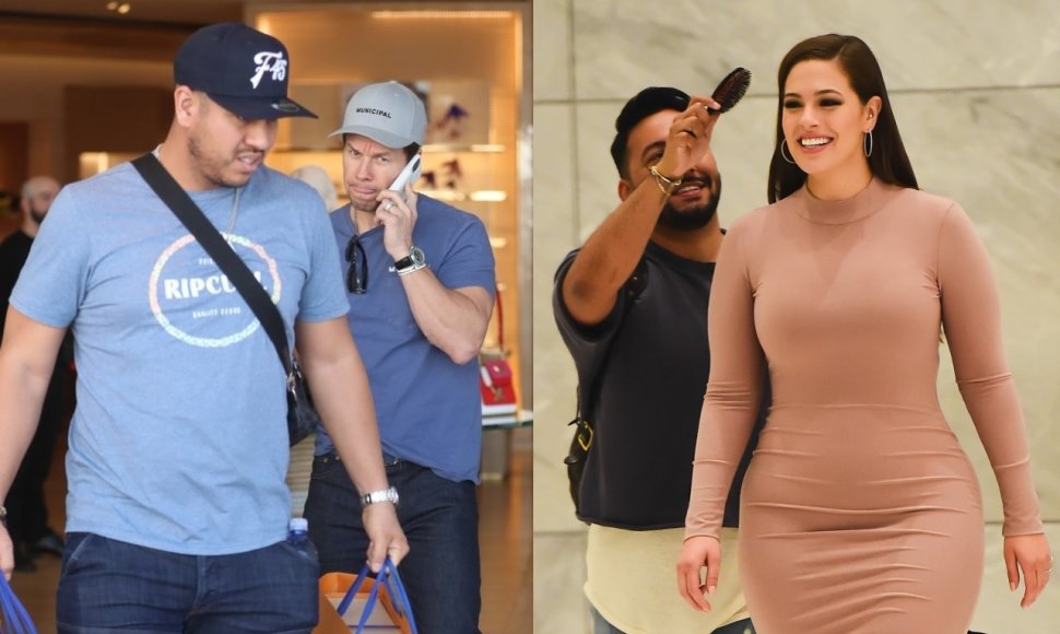 Markas Wahlbergas ir Ashley Graham su asistentais