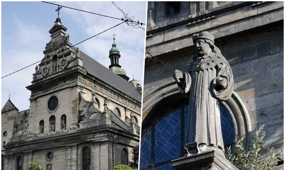 &Scaron;v. Andriejaus bernardinų bažnyčia Lvive prie&scaron; karą ir &scaron;v. Kazimieras ant &scaron;ios bažnyčios fasado 