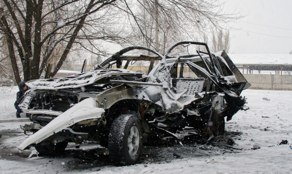 Susprogdintas automobilis, kuriuo važiavo Olegas Anaščenka