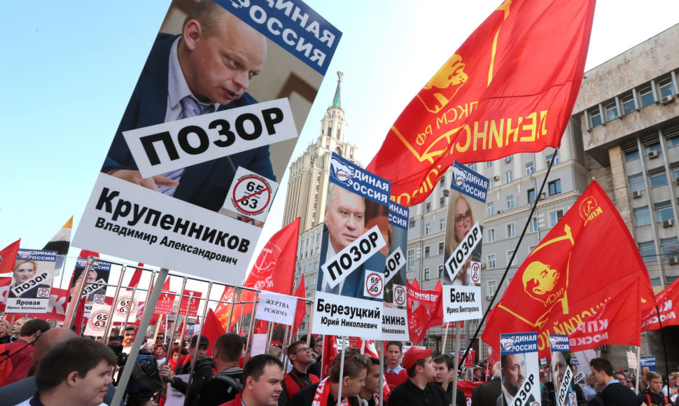 Protestas prieš valdančiąją partiją „Vieningoji Rusija“ dėl pensijų reformos