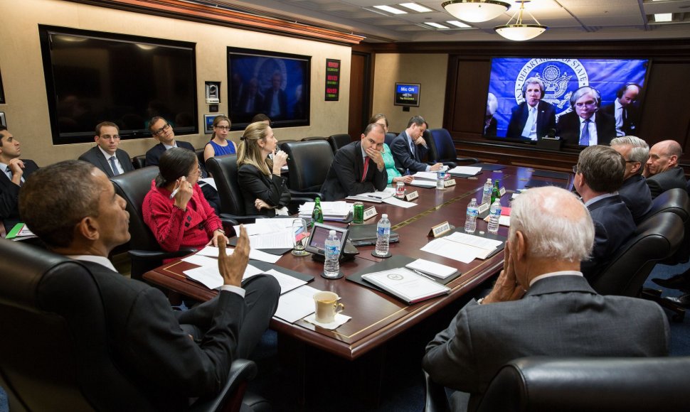 Barackas Obama konferencijoje su Johny Kerry