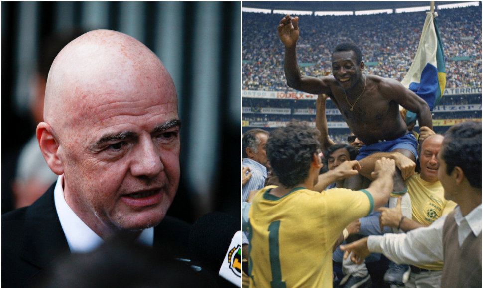 Gianni Infantino (kairėje) nori, kad kiekvienoje šalyje atsirastų po Pele vardu pavadintą stadioną