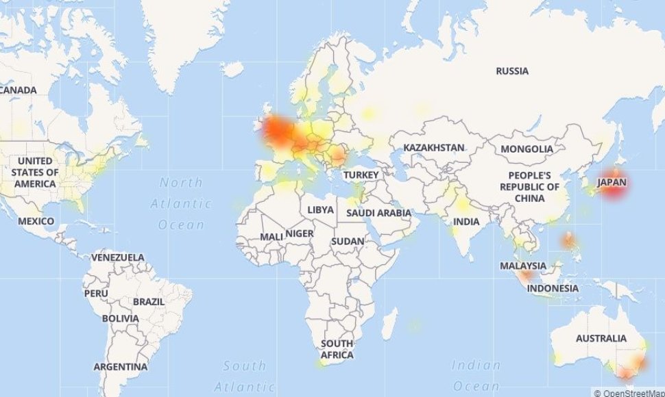 „Facebook“ sutrikimų žemėlapis kovo 14 d. ryte