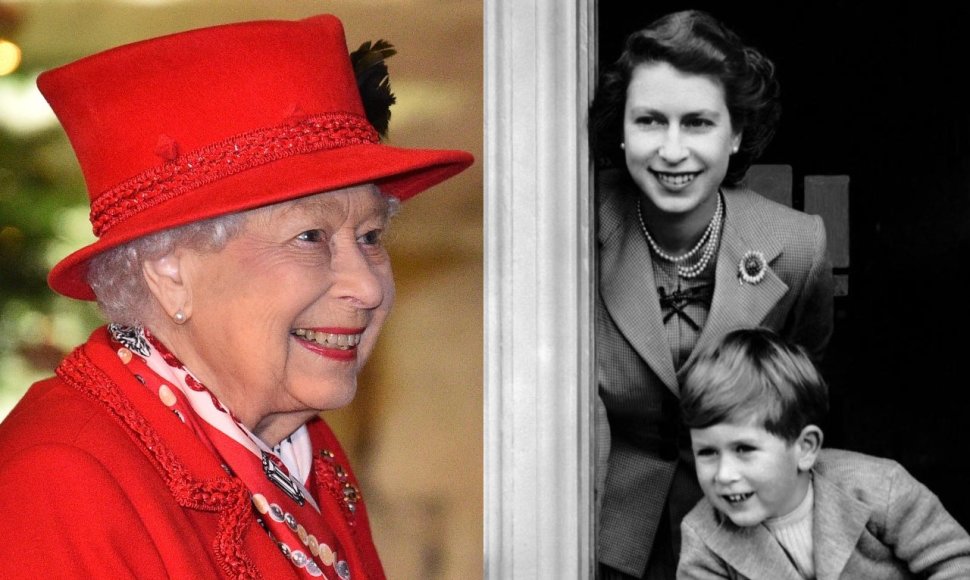 Karalienė Elizabeth II (2020 m. ir 1952 m. su sūnumi princu Charlesu)