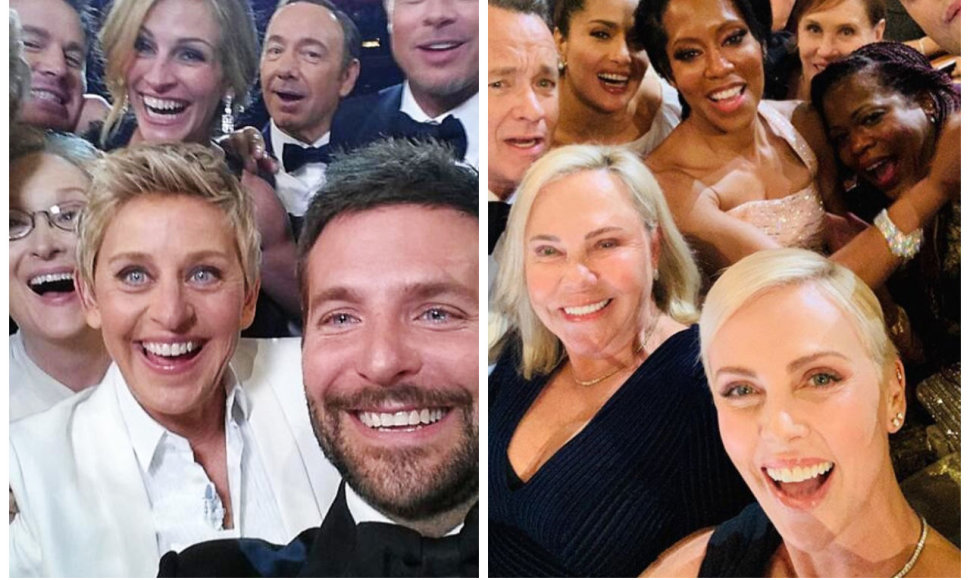 Ellen DeGeneres ir Charlize Theron asmenukės „Oskaruose“