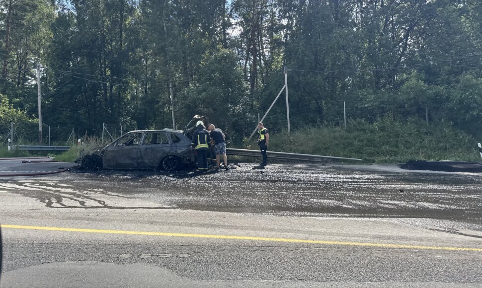 Automagistralėje &scaron;alia Kauno sudegė automobilis