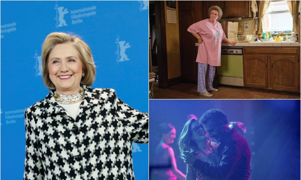 Hillary Clinton ir kadrai iš filmų „Hillbilly Elegy“ bei „Gloria Bell“