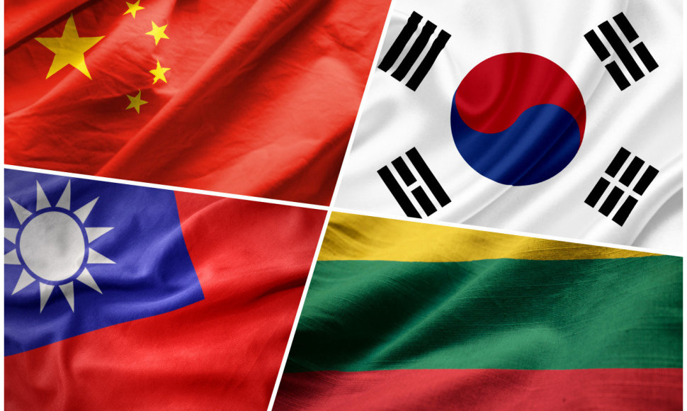 Kinijos, Pietų Korėjos, Taivano ir Lietuvos vėliavos
