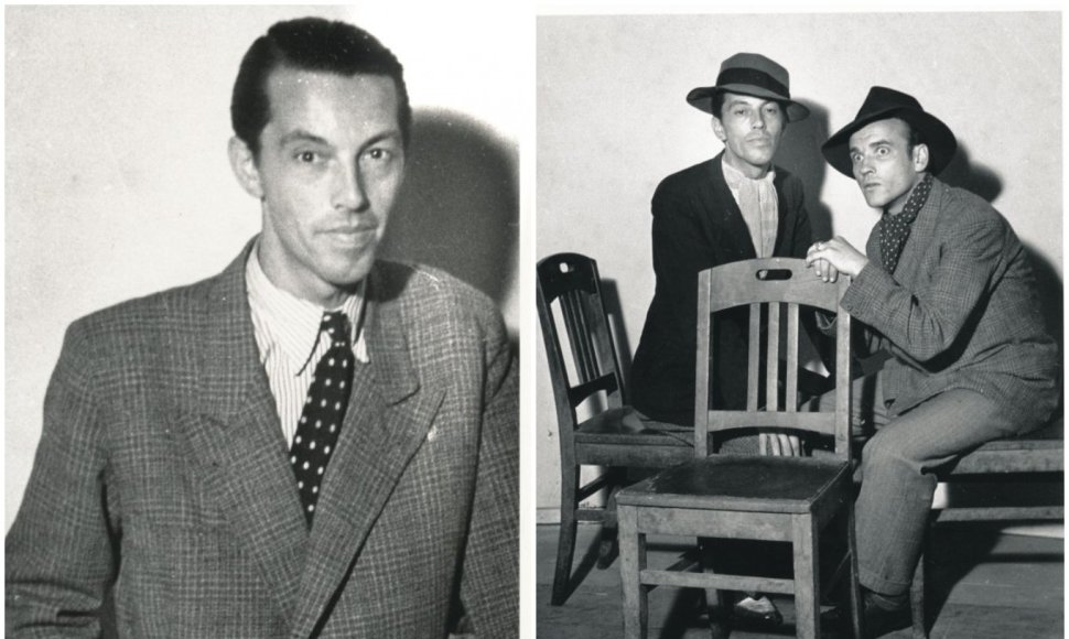 Antanas Škėma apie 1950 m. ir rašytojas su V.Žukausku. Kabaretas „Klumpė“ Vokietijoje apie 1949 m.