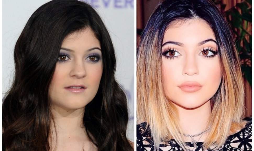 Kylie Jenner anksčiau (2011-ųjų vasarį) ir dabar (2014-ųjų balandį)