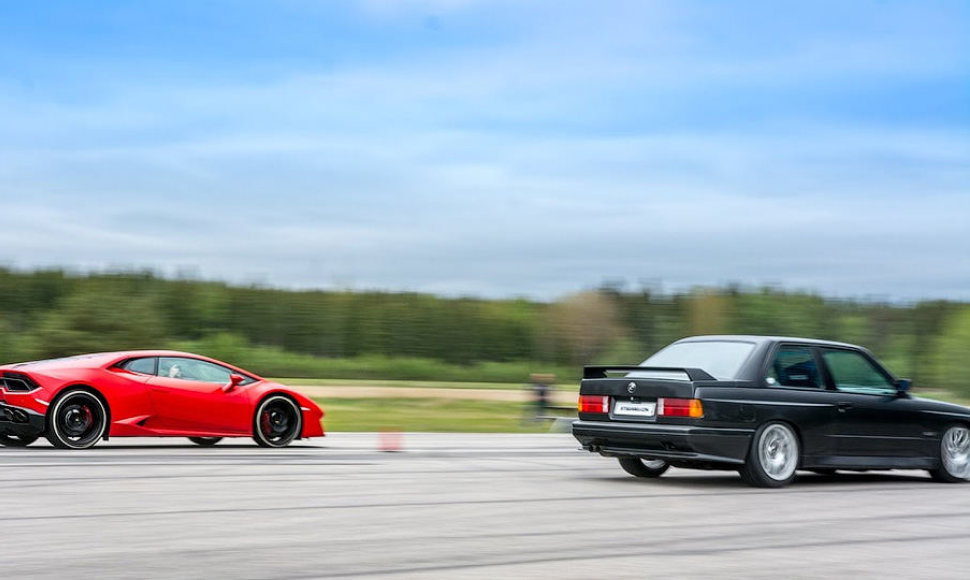 Egzotiškas „dragas“: „Lamborghini Huracan“ prieš BMW M3 su V10 varikliu