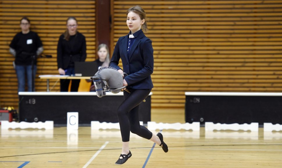Suomijoje populiarus sportas – jodinėjimas lazdomis su arklio galva