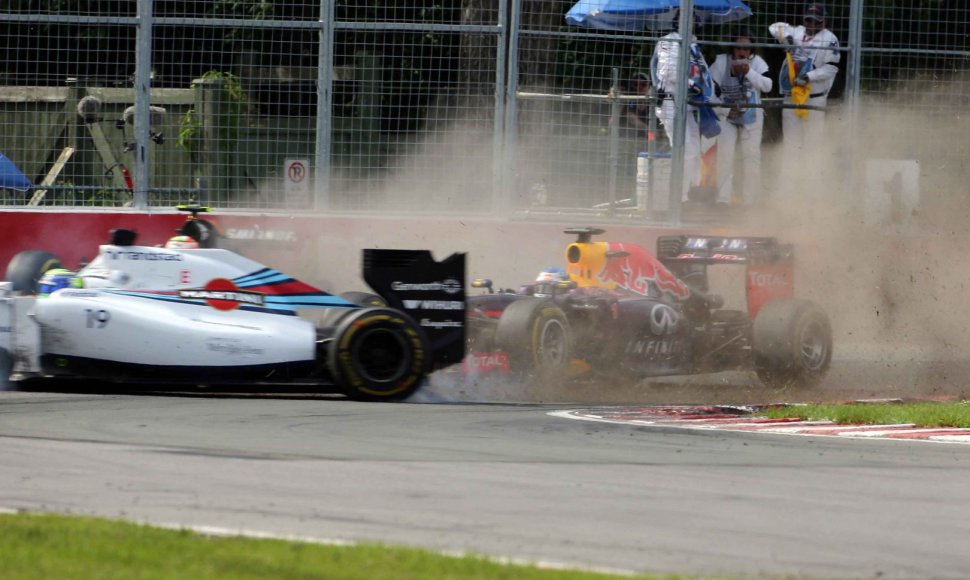 Felipe Massos ir Sergio Perezo avarija Kanados F-1 lenktynėse