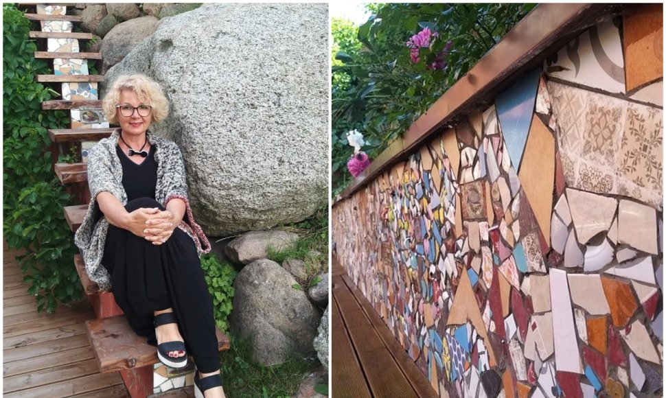 Menininkė Dalia Kirkutienė laimingomis šukėmis išpuošė terasos sieną